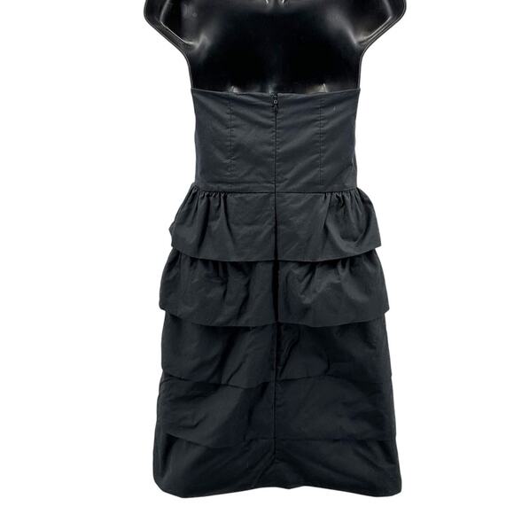 J.Crew Brynn Poplin Ruffle Mini Dress WMNS 2 Black Strapless Layered Sweetheart - Picture 4 of 6